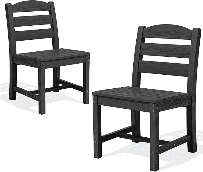 SERWALL Outdoor Armless Dining Chairs Set of 2, All-Weather HDPE Patio Chair with 19.7" Widened Seat, for Backyard, Garden, Black