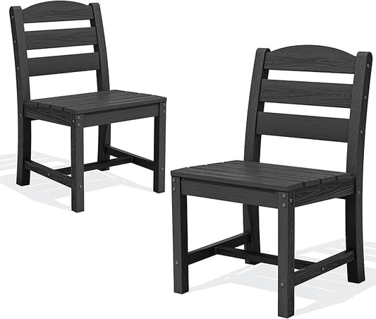 SERWALL Outdoor Armless Dining Chairs Set of 2, All-Weather HDPE Patio Chair with 19.7" Widened Seat, for Backyard, Garden, Black