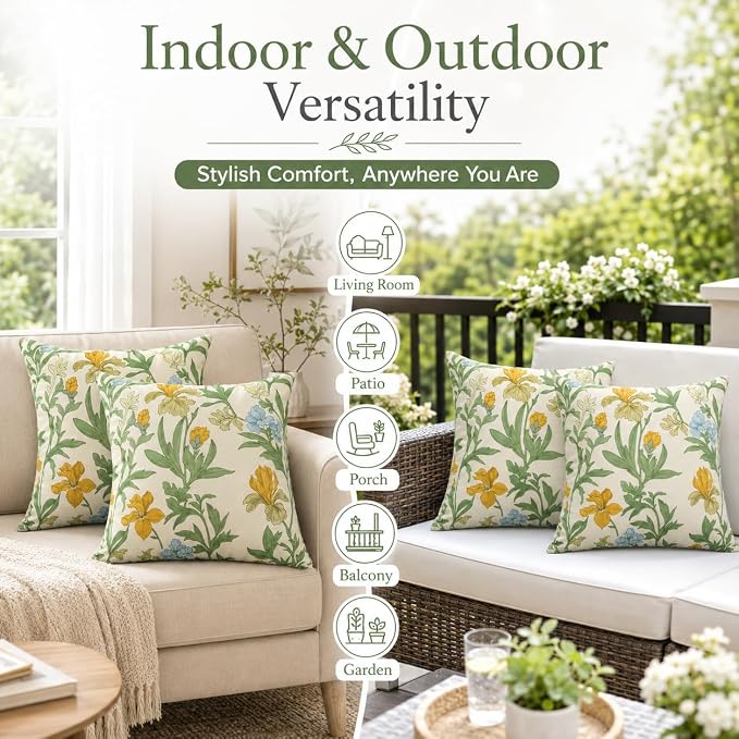 Outdoor Throw Pillows 18×18 Inch Pack of 2 Waterproof Decorative Patio Pillows with Inserts, Square Pillows for Garden Couch Sofa and Patio Furniture