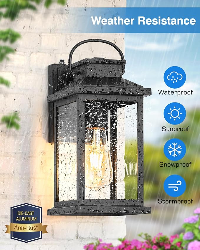 VIANIS Outdoor Wall Lantern, Modern Black Exterior Porch Lights Wall Mount Light Fixture, 100% Aluminum Waterproof Outside Lights for House, Dusk to Dawn Outdoor Sconce Lights for Garage, Patio 2-Pack | Smart Sensor, Aluminum, Modern Outdoor Sconce Lig...