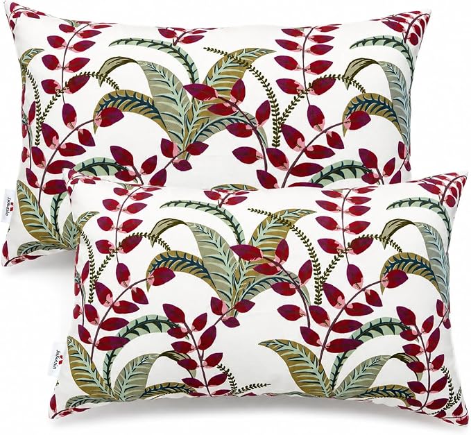 Pack of 2 Patio Lumbar Pillows 12"x20" | Fade Resistant Outdoor Waterproof Lumbar Pillow with Inners Decorative Garden Lumbar Cushions for Home Patio Terrace Sofa