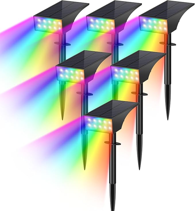 WENATY Solar Spot Lights Outdoor Color Changing 6 Pack Halloween Spotlights | IP65 Waterproof,7 Mode Landscape Spotlights,Led Powered Flood Light for Christmas Pathway Yard Garden Tree Walkway