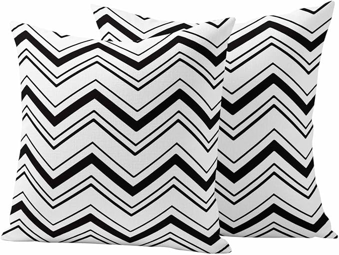 Abstract Geometric Outdoor Pillow Covers Set of 2 Ripple Stripe Chevron Black and White Waterproof Throw Pillow Cover Decorative Cushion Cases for Patio Porch Garden 16X16 Inch