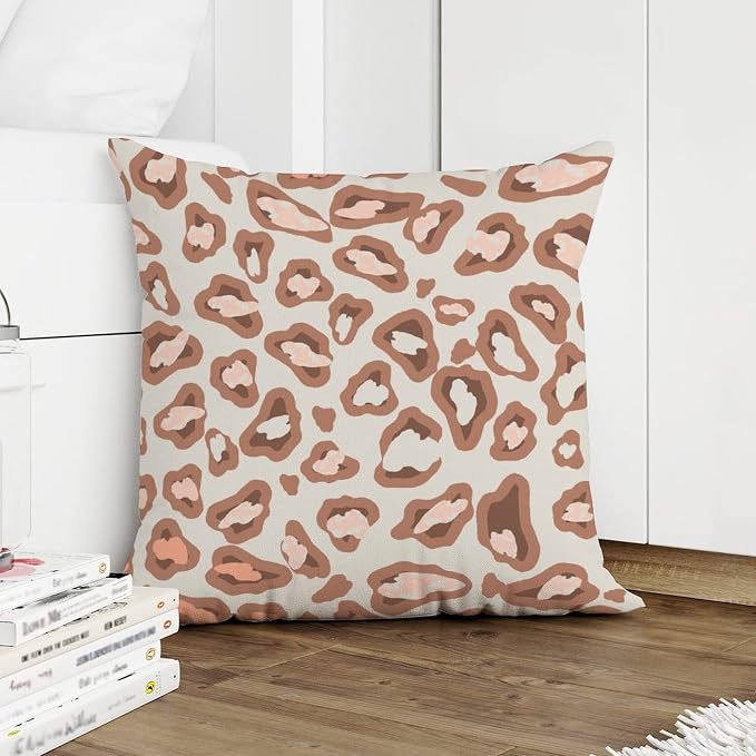 Cushion Cases Chinoiserie Cheetah Print Throw Pillow Covers Farmhouse Brown and Light Gray Pillow Cover Accent Farmhouse Decor Pillow for Patio Furniture Porch 22x22 in