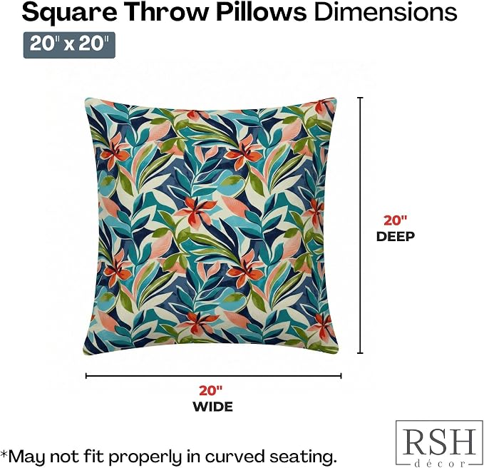 RSH DECOR Square Throw Pillows Set of 2, 20" x 20", All-Weather Pillows, SOMAP Multi, Made in USA