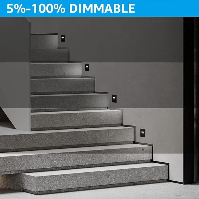 LEONLITE 6-Pack 5CCT 120V LED Step Lights, Vertical, Black | 150LM, 5%-100% Dimmable, CRI90, ETL, Indoor Outdoor Stair Lights, Wet Location, 2700K/3000K/3500K/4000K/5000K, Aluminum