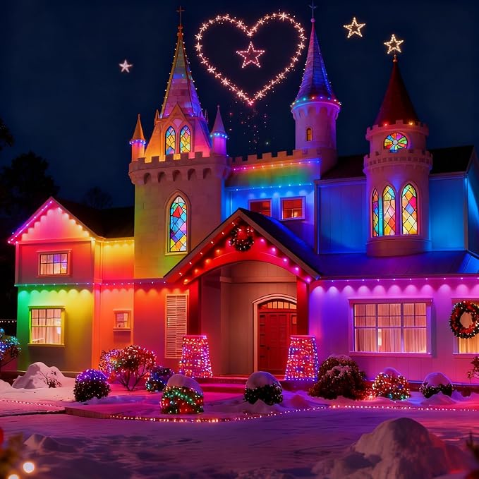 Permanent Outdoor Lights, 100FT RGB+IC Smart Eaves Lighting with 50 LEDs, 16 Million Colors, IP68 Waterproof, for Year-Round and Holiday Use