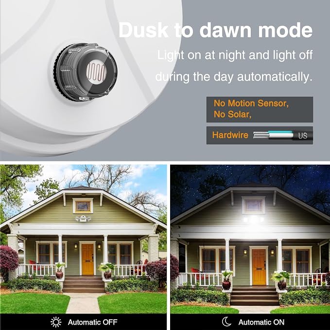 Onforu 70W LED Dusk to Dawn Outdoor Lighting,2 Packs 7000LM Exterior Flood Lights,IP65 Waterproof Outdoor 3 Adjustable Heads Photocell White Lights Fixture,6500K Daylight White Floodlights(White)