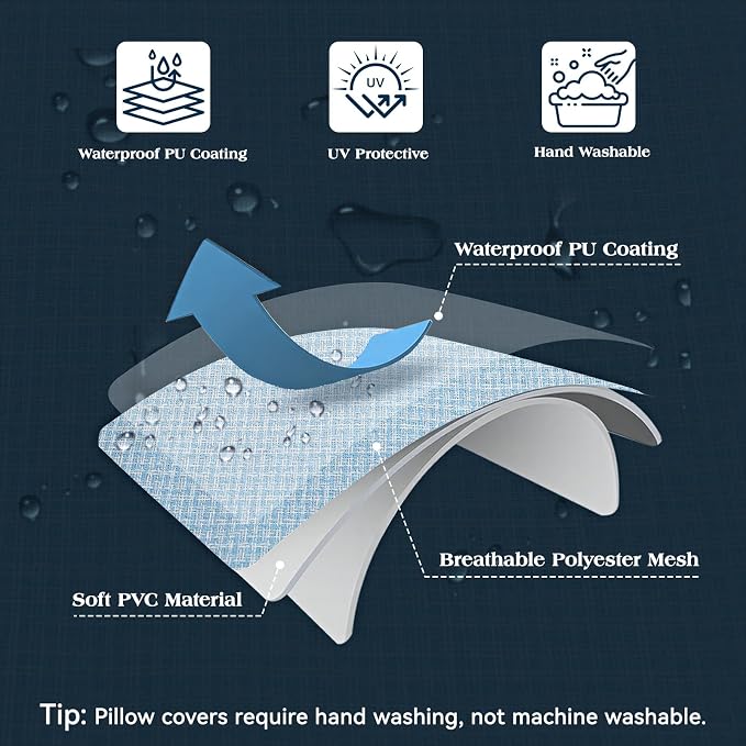 Lewondr Summer Outdoor Waterproof Throw Pillow Covers, Light Blue, 18×18" | Pack of 2, Spring Decorative Lumbar Throw Pillow Cases Summer Garden Cushion Cover for Patio Sofa, Balcony Bench Couch