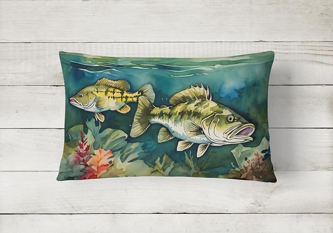 Caroline's Treasures DAC2826PW1216 Smallmouth Bass Throw Pillow Machine Washable, Indoor Outdoor Decorative Pillow for Couch, Bed or Patio, 12HX16W