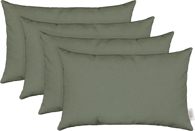 RSH DECOR Sunbrella 20" x 12" Lumbar Throw Pillows Set of 4 | Water and Fade-Resistant Performance Fabric | Outdoor Pillow Covers with Down-Alternative Inserts | Made in USA (Cast Sage Green)