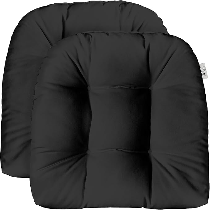 RSH DECOR: Sunbrella Tufted Wicker U-Shape Cushions Set of 2 | 22” x 22” | Outdoor Seat Cushions for Patio Furniture| Crafted with Sunbrella Performance Fabric | Canvas Black-Made in USA