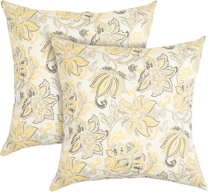 FUNHOME Outdoor Throw Pillows 18x18 inch,Decorative Throw Pillow with Insert Set of 2,Water Resistant Pillow for Patio Furniture Sofa Couch Chair(Yellow Flower)