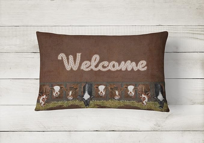 Caroline's Treasures SB3058PW1216 Welcome Mat with Cows Canvas Fabric Decorative Pillow 100% Machine Washable Pillow, Indoor or Outdoor Decorative Throw Pillow for Couch, Bed or Patio