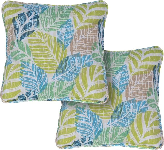 Hanover, Green/Blue Palm Indoor/Outdoor Throw, Decorative, Set of 2, 2 Pillows, 2 Count