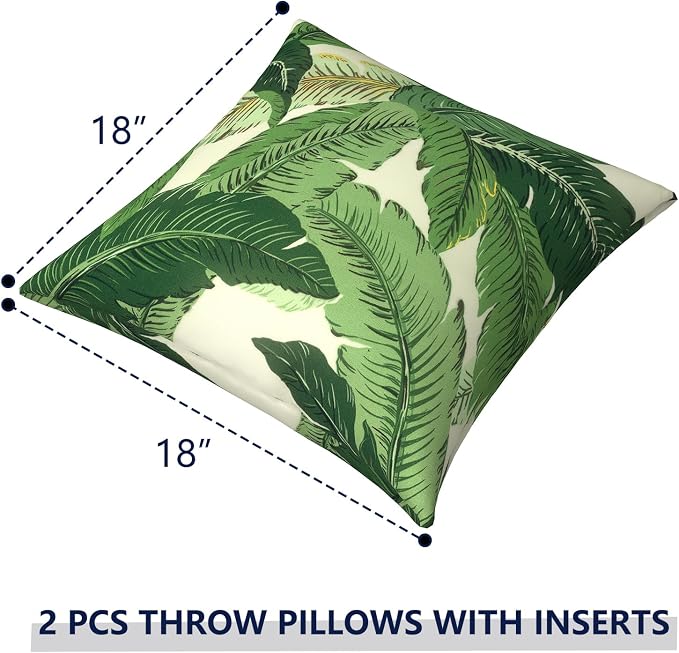 Outdoor Pillows for Patio Furniture 18x18 inch, Square Outdoor Throw Pillows with Inserts, Decorative Toss Pillows for Garden Couch Home Sofa Office Chair, Pack of 2, Swaying Palms Green