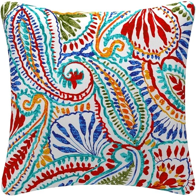 Outdoor Waterproof Decorative Throw Pillow Cover for Patio Furniture, 18x18 Inch Fade Resistant Patio Garden Cushion Cover for Couch Bed Sofa, Paisley Multi