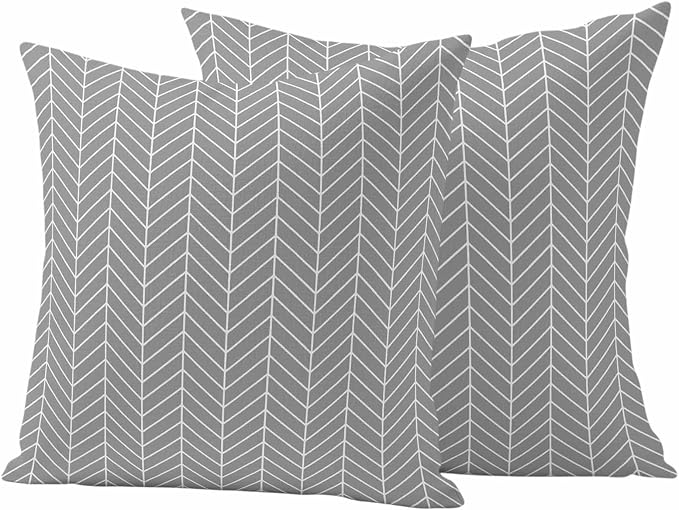 Outdoor Waterproof Throw Pillow Covers Set of 2 Grey Chevron Stripes Pillowcases 26x26 Inches Modern Geometric Texture Decorative Pillows Cushion Case Patio Pillows for Couch Bed Chair Garden