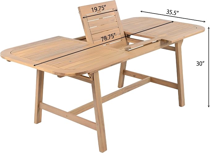 Christopher Knight Home Hawes Acacia Wood Extendable Dining Room Table for 4-6, Wooden Rectangular Extendable Dining Table, Solid Wood Farmhouse Outdoor Kitchen Table, Light Teak