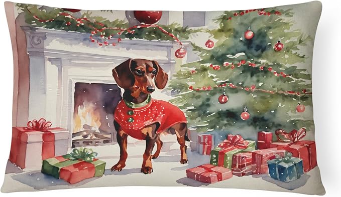 Caroline's Treasures DAC2642PW1216 Dachshund Cozy Christmas Throw Pillow Machine Washable, Indoor Outdoor Decorative Pillow for Couch, Bed or Patio, 12HX16W