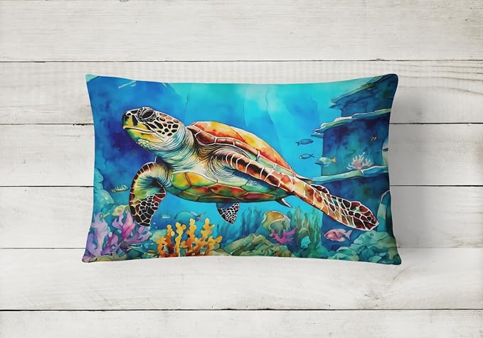 Caroline's Treasures DAC2805PW1216 Loggerhead Sea Turtle Throw Pillow Machine Washable, Indoor Outdoor Decorative Pillow for Couch, Bed or Patio, 12HX16W