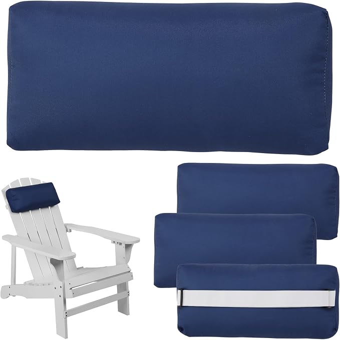 Headrest Pillow for Patio Chaise Lounge Chair, 4 Pack Outdoor Chaise Pillows with Adjustable Elastic Stripe Head Resting Pillows for Recliner Office Chair, Dark Blue