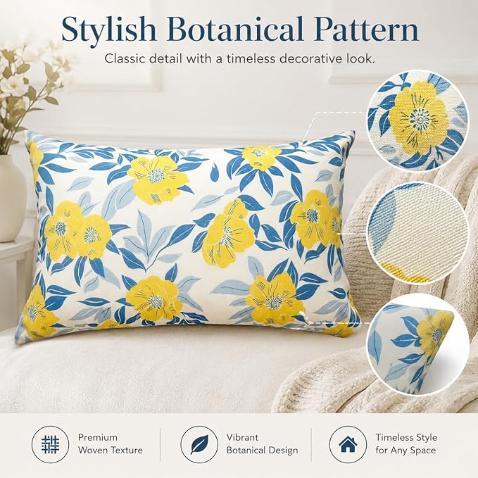 Outdoor Lumbar Pillows 12"x20" Waterproof Patio Pillows with Inserts | Set of 2 Fade Resistant Outdoor Waterproof Lumbar Pillow Decorative Garden Lumbar Cushions for Home Patio Terrace Sofa