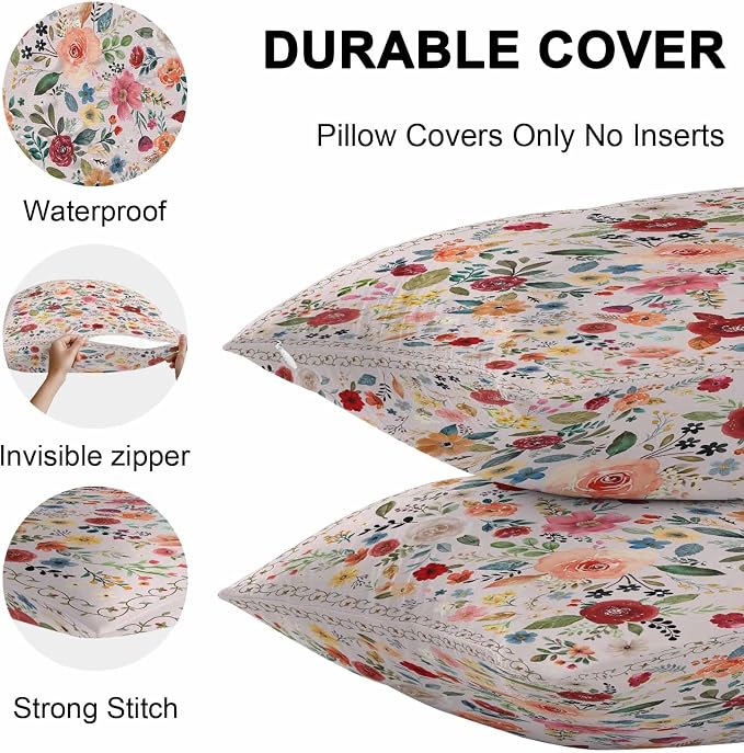 Vandarllin Outdoor Throw Pillows Covers 16x16 inch Set of 2 Waterproof Pink Floral Decorative Zippered Cushion Covers for Patio Furniture, Farmhouse Vintage Flower Lumbar Pillowcases