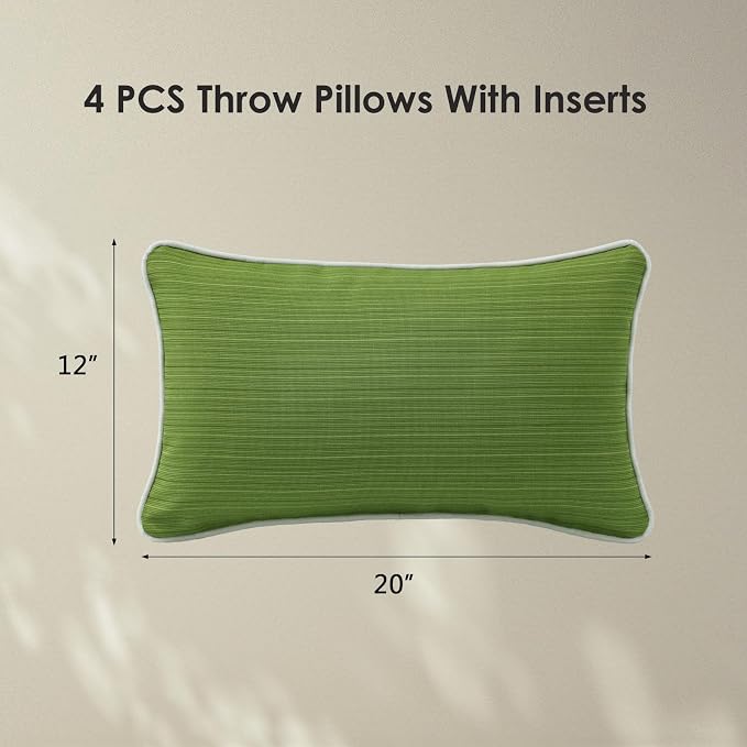 Unimatta Decorative Outdoor Water Repellent Throw Pillows with Inserts, Set of 4, 20" x12" Pillows for Patio, Backyard, Bed, Couch, and Patio Furniture, Lawn Green