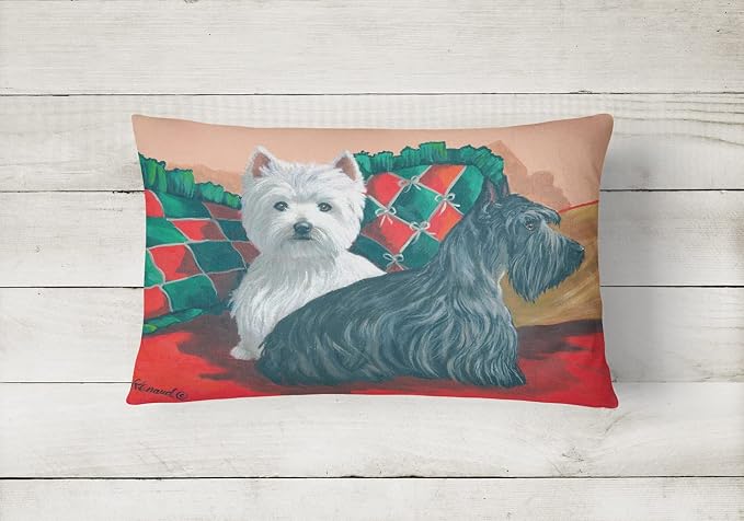 Caroline's Treasures PPP3277PW1216 Westie and Scottie Great Scots Canvas Fabric Decorative Pillow Machine Washable, Indoor Outdoor Decorative Pillow for Couch, Bed or Patio, 12HX16W