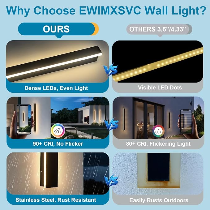 92.5inch Modern Exterior Lighting Fixtures, Waterproof IP65 Linear Outdoor Wall Sconce, Black LED Porch Lights Outdoor 3000K Long Outside Wall Lights for House Exterior Wall Mount Lights