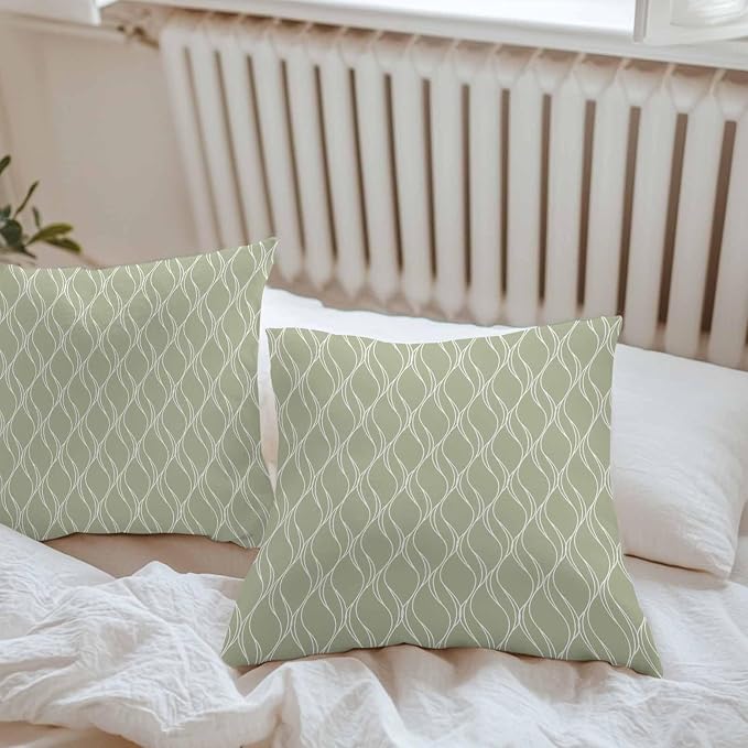 YOKOU Boho Sage Green Pillow Covers, Farmhouse Decoration Geometric Waterproof Outdoor Pillowcases Cushion Covers Cases for Patio Couch Bench, Pack of 2 Square, 20"X20"