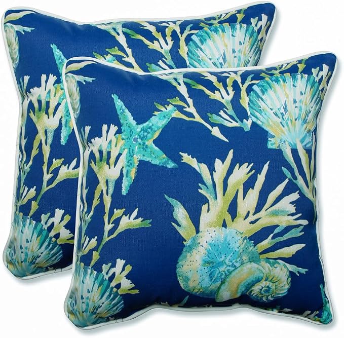 Pillow Perfect 592848 Outdoor/Indoor Daytrip Pacific Throw Pillows, 18.5" x 18.5", Blue, 2 Pack
