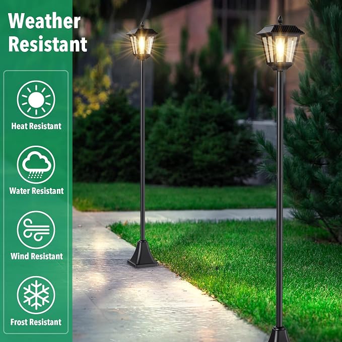 68" Solar Lamp Post Light Outdoor - 3000K Warm White, IP45 Waterproof Post Solar Lights Outdoor, Pole Lights Decorative Lamp for Yard Garden Patio Lawn Pathway Driveway Front/Back Door (2PK)