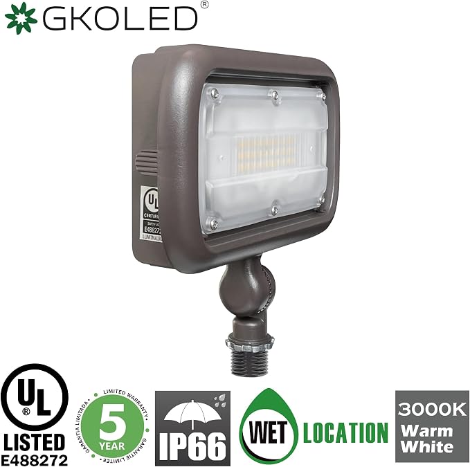 30W LED Flood Light, Outdoor Security Lighting Fixtures, 100W PSMH Replacement, 2700 Lumens, 3000K Warm White, 120-277V, Adjustable Knuckle Mount, UL Listed