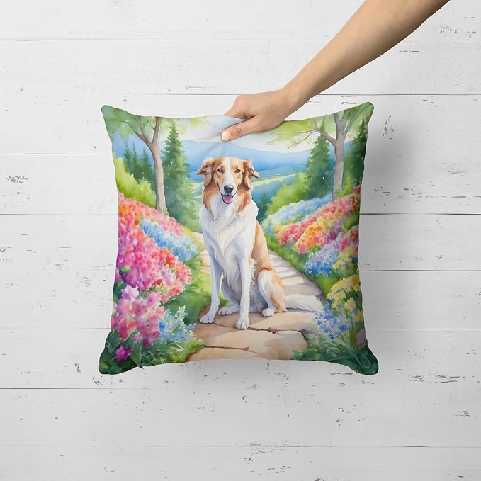 Caroline's Treasures Borzoi Spring Path Throw Pillow Machine Washable, Indoor Outdoor Decorative Pillow for Couch, Bed or Patio, 18Hx18W