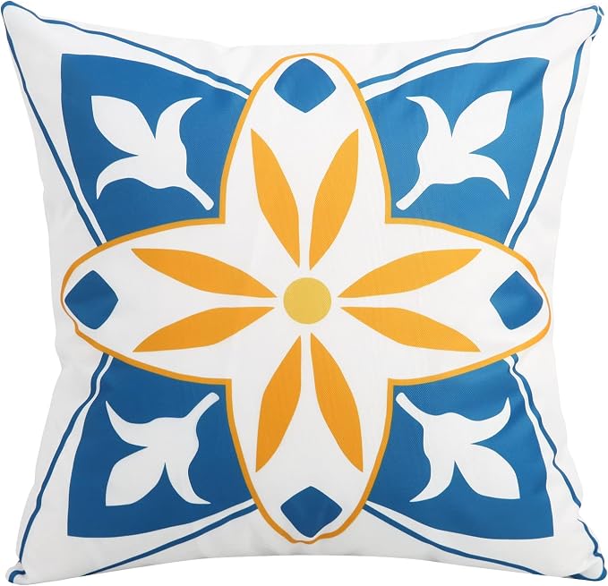 Pyonic Outdoor Pillow Covers 16x16 Spring Summer Garden Waterproof Throw Pillow Covers Cushion Case Patio Pillows for Couch Tent,Set of 4,Blue