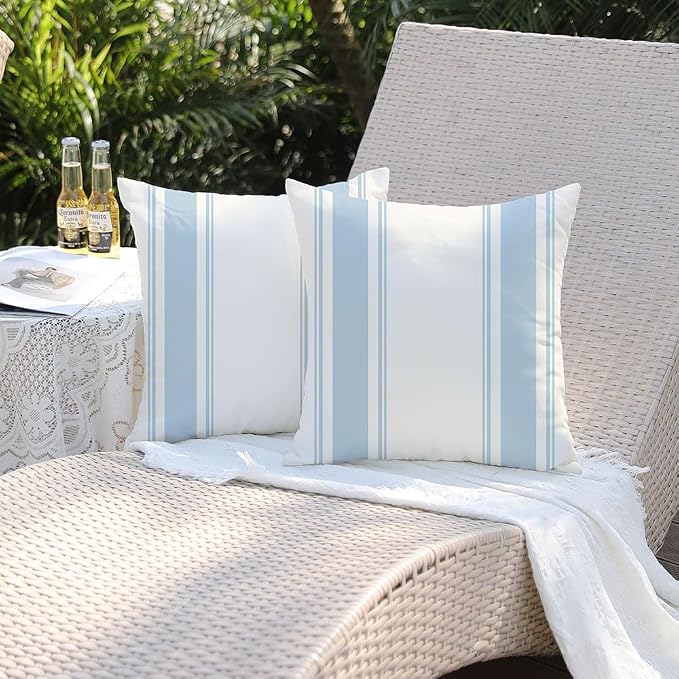 DFXSZ Outdoor Light Blue Waterproof Geometry Pillow Covers 18x18 Set of 4 | Spring Summer Waterproof Modern Throw Pillowcases（No Inserts） Outdoor Decor for Patio Funiture Garden Polyester Covers