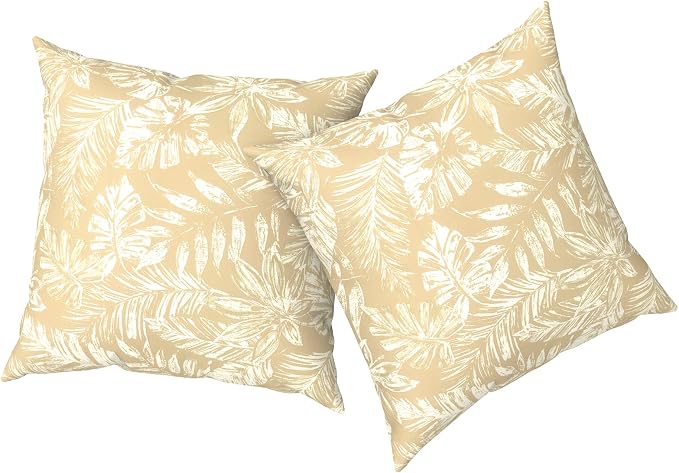 Outdoor Pillows with Insert 20x20 Inch, Waterproof Throw Pillow for Patio Furniture, Decorative Back Cushion for Garden Home Sofa Office Chair, Set of 2, Tropical Leaf Oat