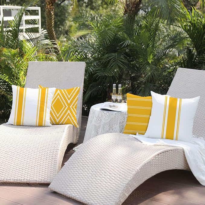 DFXSZ Outdoor Yellow Waterproof Geometry Pillow Covers 18x18 Set of 4 | Spring Summer Waterproof Modern Throw Pillowcases（No Inserts） Outdoor Decor for Patio Funiture Garden Polyester Covers