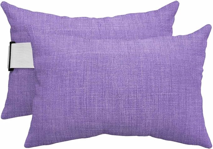 Pack of 2 Outdoor Lumbar Pillow Covers 11x16 Inch, Lavender Burlap Texture Waterproof Throw Pillow Covers Set, Farmhouse Vintage Lavender Indoor&Outdoor Decorative Cushion Cases for Patio Porch Beach