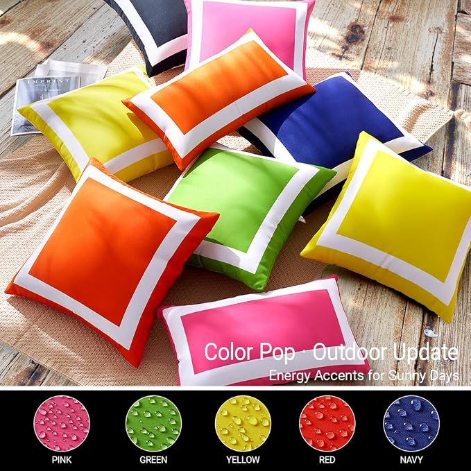 JOJOGOGO Black Outdoor Pillow Covers Waterproof 16x16 Set of 2 Black and White Square Decorative Outdoor Throw Pillows for Porch Garden and Patio Furniture