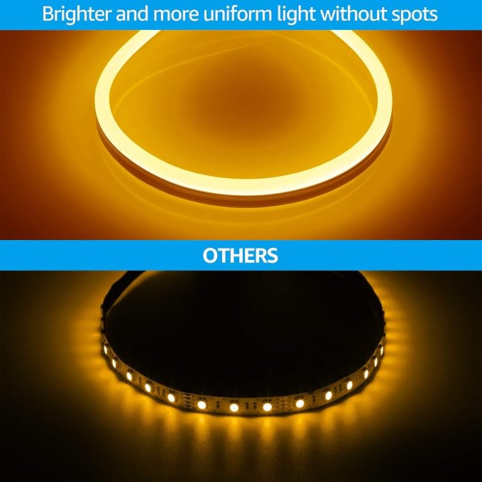 TORCHSTAR 50ft LED Neon Rope Light, Amber LED Strip Lights | Outdoor IP67 Waterproof, 120V UL Plug, ETL Connectable, Neon Light Strip for Shop Sign, Patio Decor, Max 2 Sets (100FT)