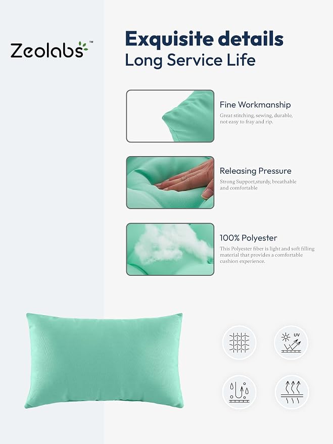 Indoor Outdoor Lumbar Pillows,Waterproof Outdoor Pillows Set of 4 for Patio Furniture,12×20 Inch, Aqua Blue