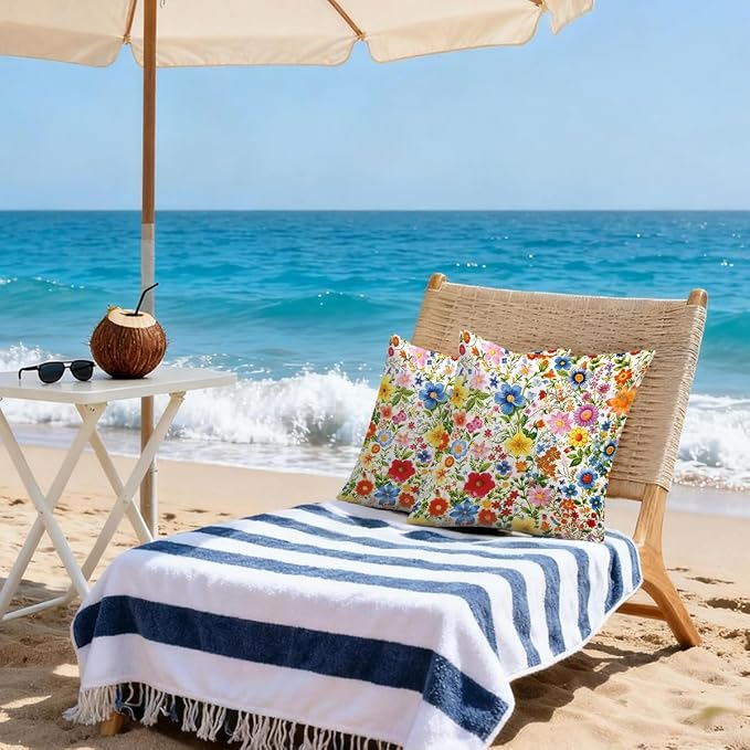 20x20 Inch Outdoor Pillow Covers Set of 2 Waterproof Throw Pillow Covers Decorative Couch Cushion Covers Colorful Art Floral Square Pillowcases Protectors for Patio Garden Sofa