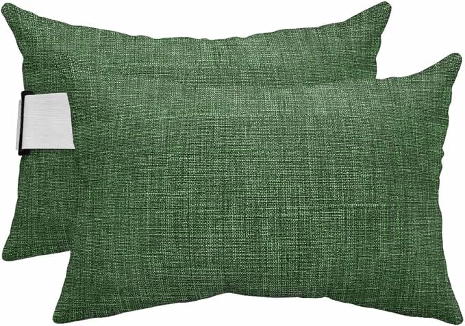 Outdoor Pillow for Chaise Lounge Chair Green Rustic Vintage Burlap Texture Outdoor Pillows Waterproof with Adjustable Strap Headrest Lumbar Pillows for Garden Patio Furniture 2 Pack 12" x 20"
