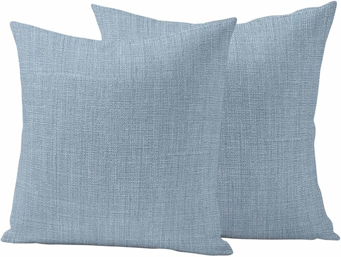Outdoor Waterproof Throw Pillow Covers Set of 2 Sky Blue Linen Pillowcases 16x16 Inches Farmhouse Pure Color Decorative Pillows Cushion Case Patio Pillows for Couch Bed Chair Garden