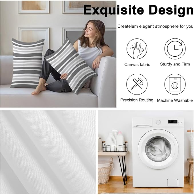 Grey Stripe Outdoor Pillow Covers 20x12 Inch Lumbar Pillow Covers Set of 2 Waterproof Decorative Throw Pillow Cases Farmhouse Minimalist Striped Cushion Covers for Patio Furniture Garden Couch Sofa