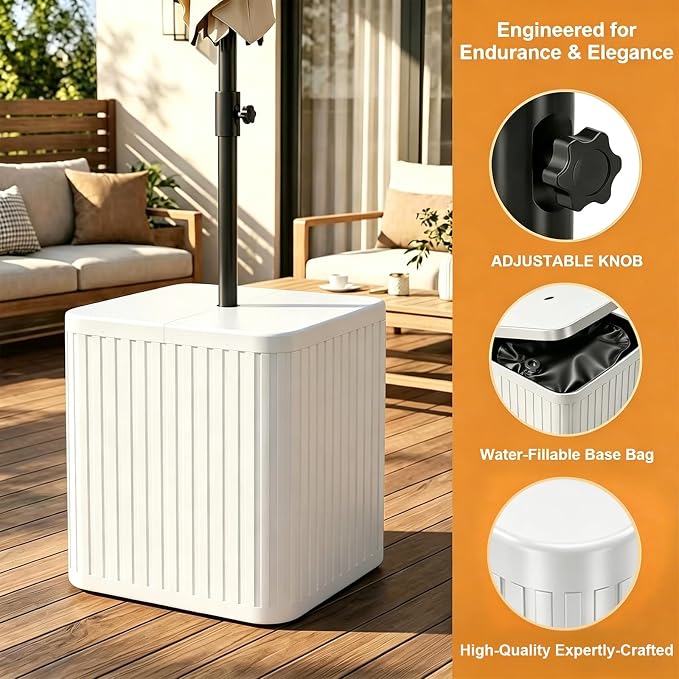 2-in-1 Umbrella Side Table – 16.54" Outdoor Patio Table with Fillable 15 Gal Water/Sand Base, Fits 1.5" Pole, UV Resistant for Pool, Deck, Garden (White)