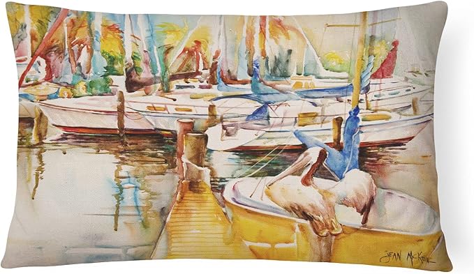 Caroline's Treasures JMK1042PW1216 Sailboat with Pelican Golden Days Canvas Fabric Decorative Pillow Machine Washable, Indoor Outdoor Decorative Pillow for Couch, Bed or Patio, 12HX16W